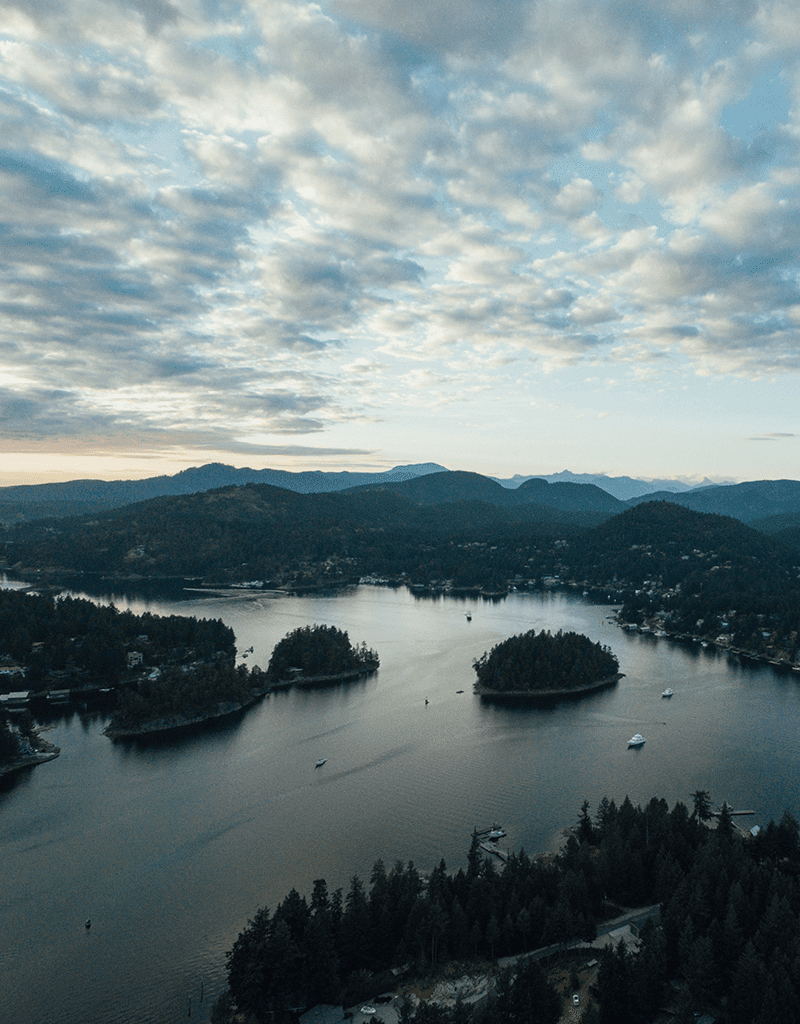Aerial view of Pender Harbour - from Mount Daniel summit